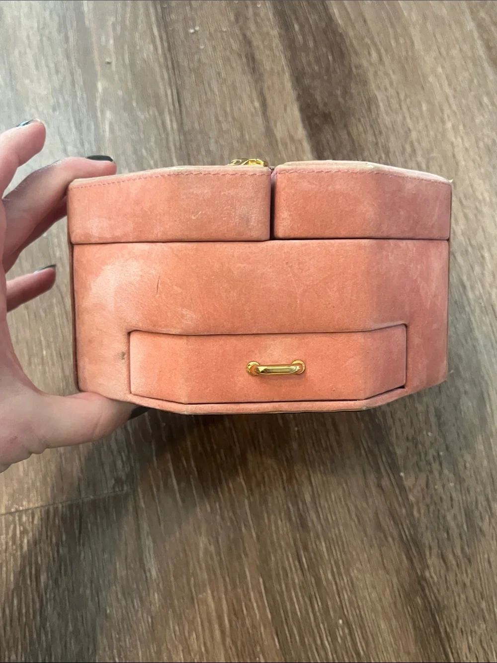 Vintage Wolf Designs Octagonal Pink Suede Jewelry Case with Gold Accent